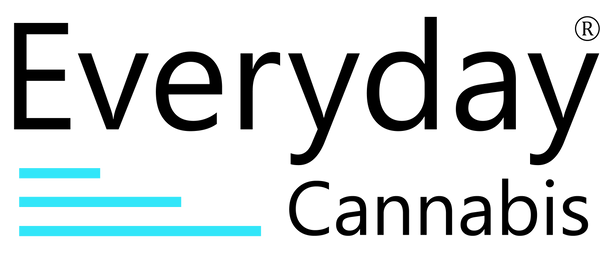 Everyday Cannabis Logo: The text "Everyday Cannabis" with 3 horizonal blue lines of different lengths. 